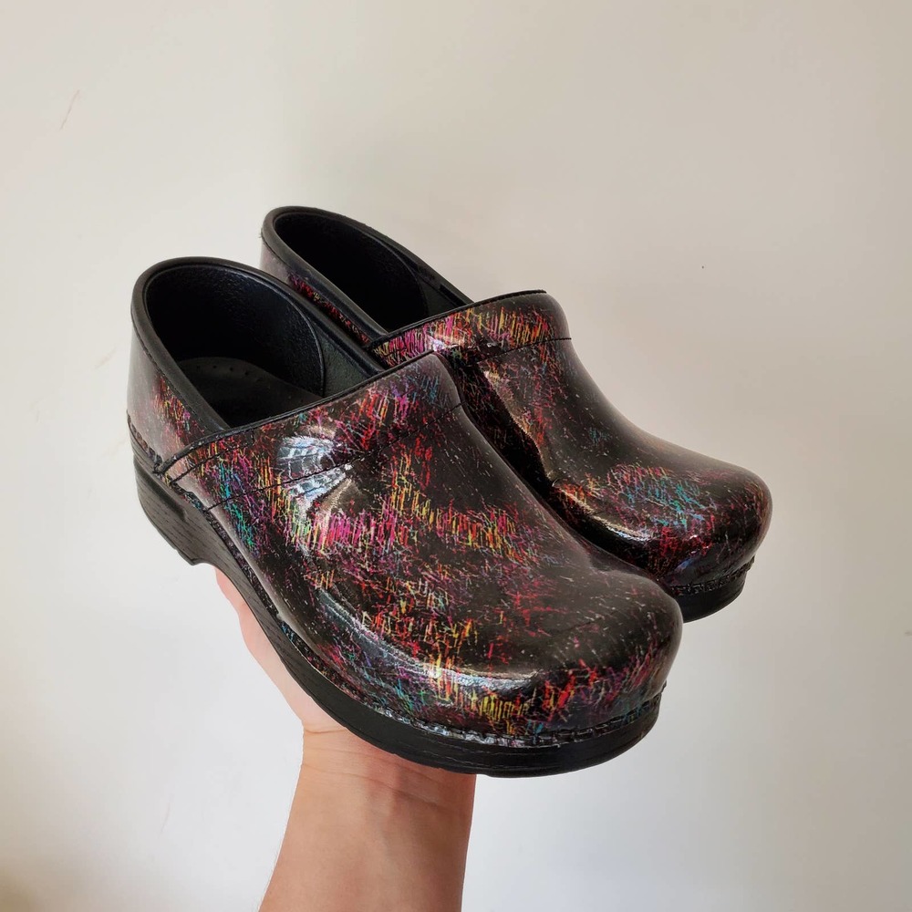 NWOT Dansko Purple Glitter Black Clogs Shoes size 38
